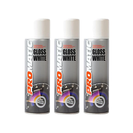 3X Promatic Gloss White Spray Paint 500ml