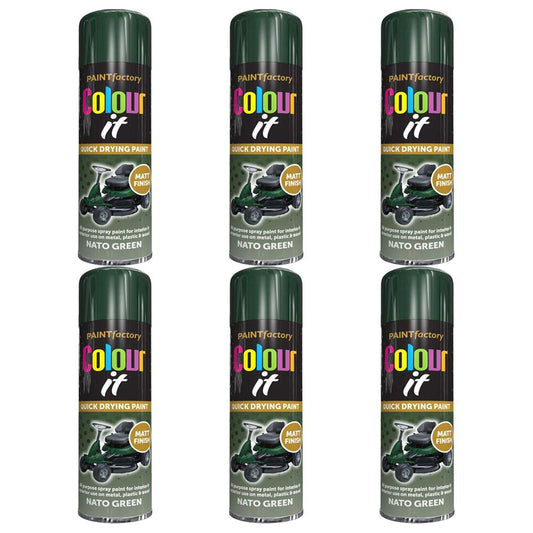 6X Paint Factory Nato Green Matt Spray Paint 250ml