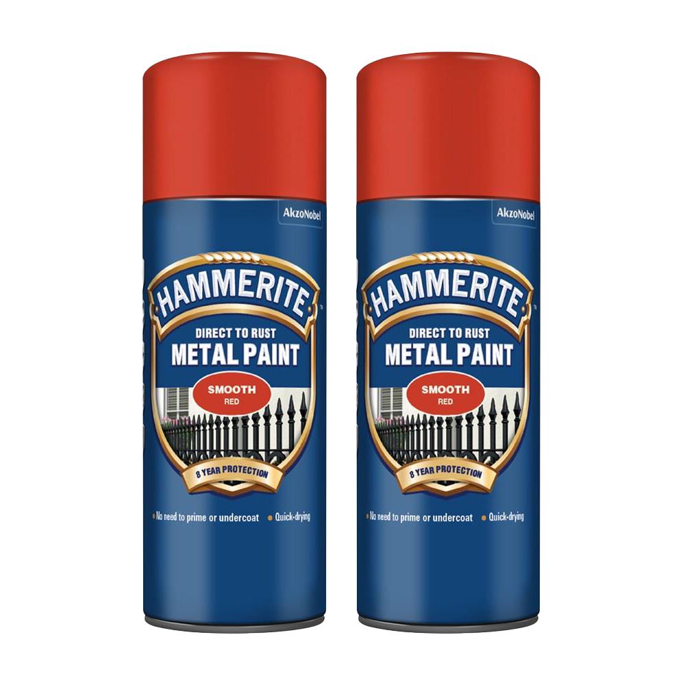 2X Hammerite Smooth Red Spray Paint 400ml