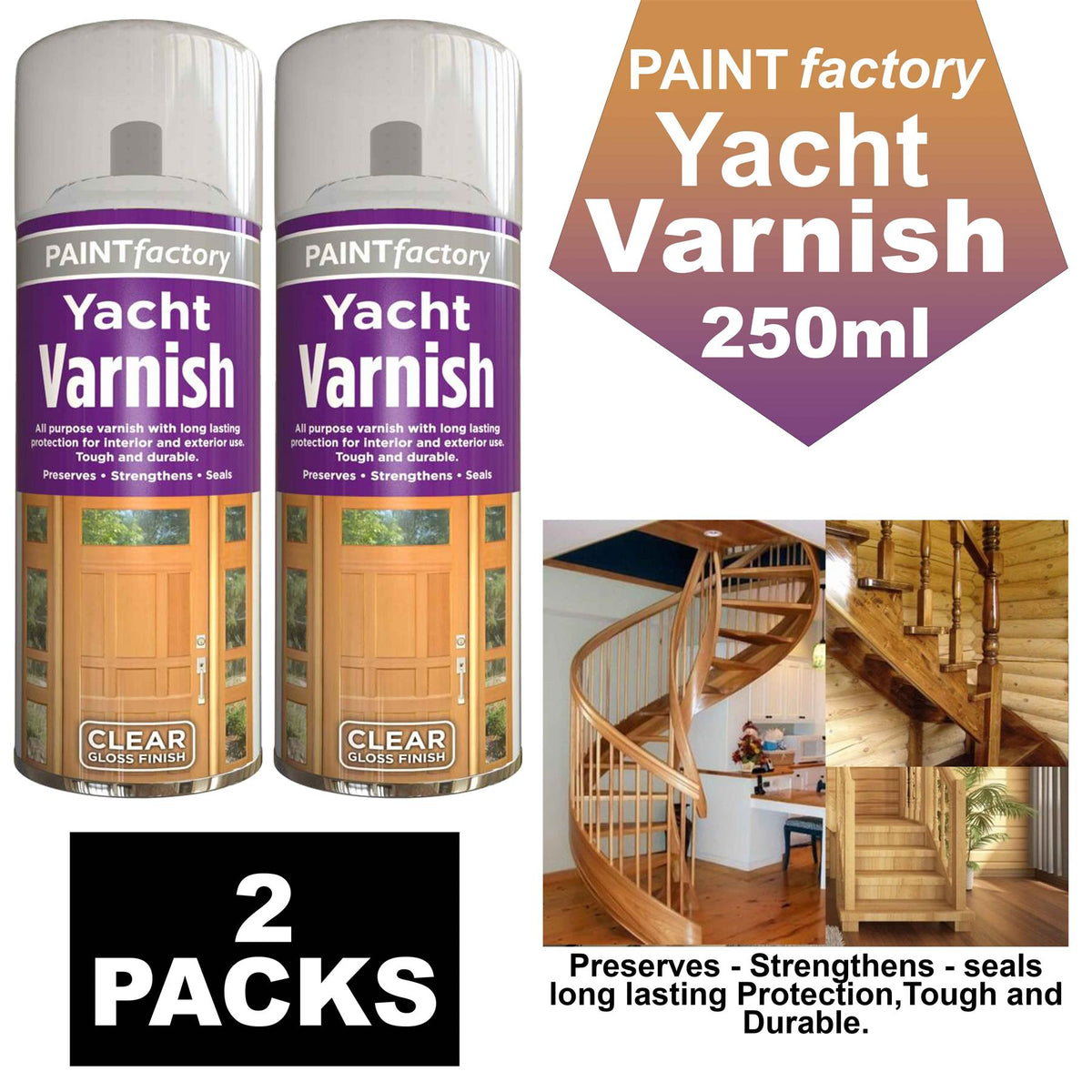 2X Clear Yacht Varnish Spray 250ml