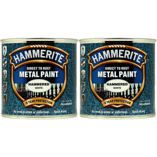 2X Hammerite Hammered White Paint 250ml