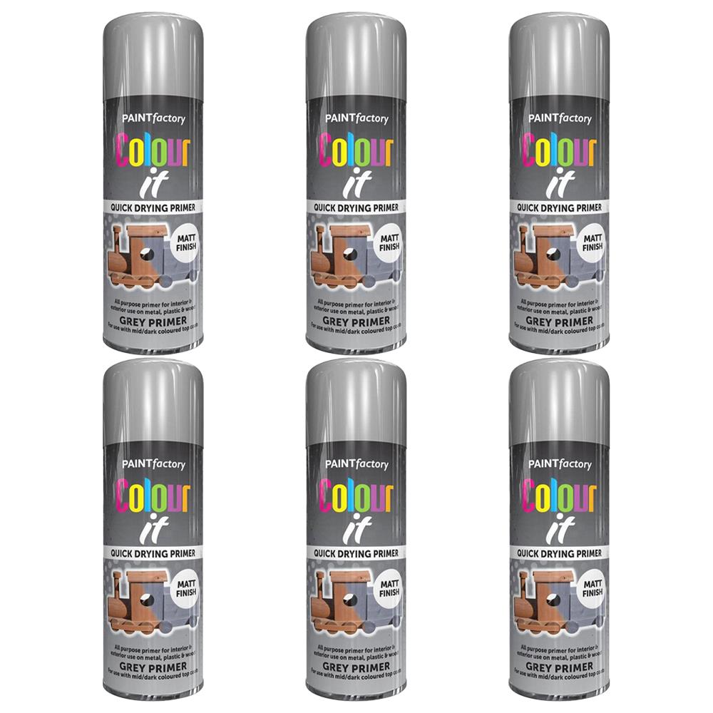 6X Paint Factory Grey Primer Spray Paint 400ml