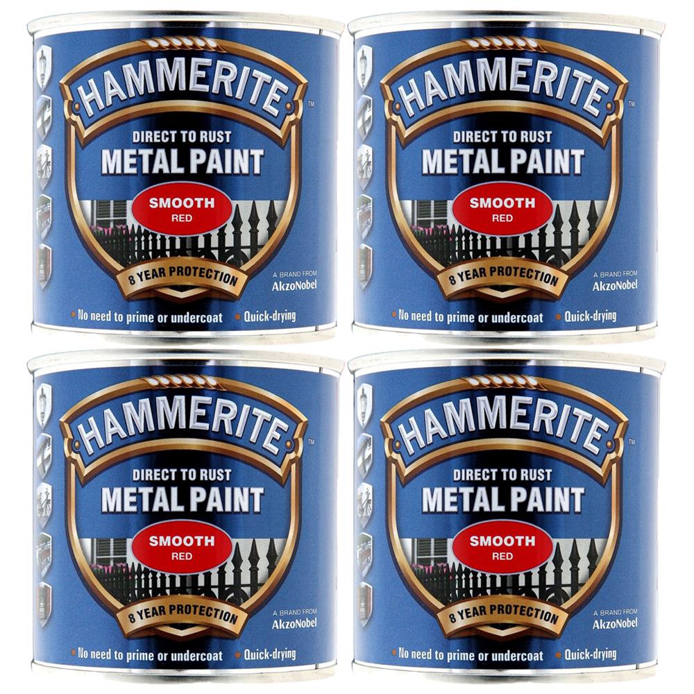 4X Hammerite Smooth Red Paint 250ml