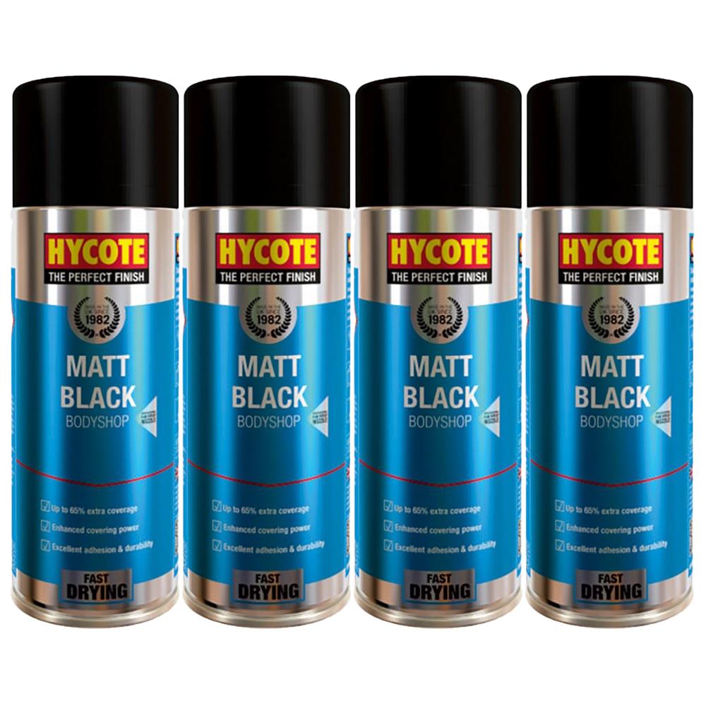 4X Hycote Bodyshop Matt Black Spray Paint 400ml