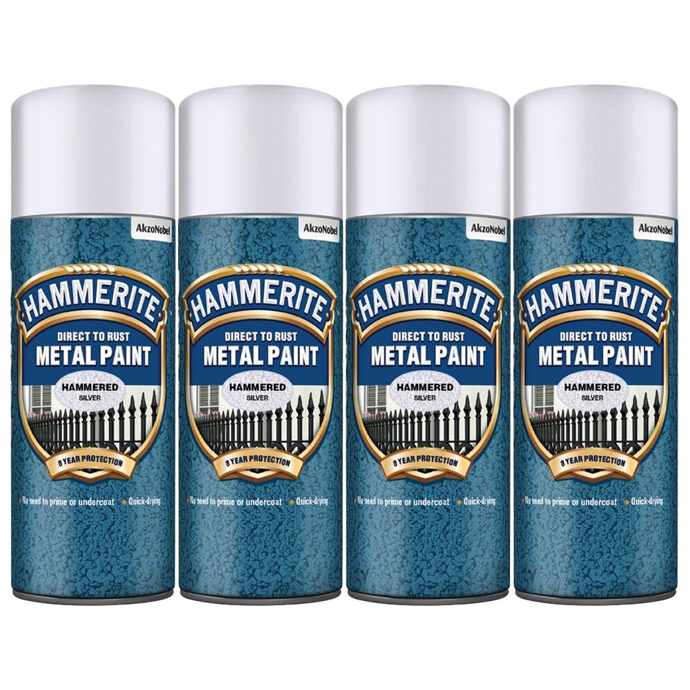 4X Hammerite Hammered Silver Spray Paint 400ml