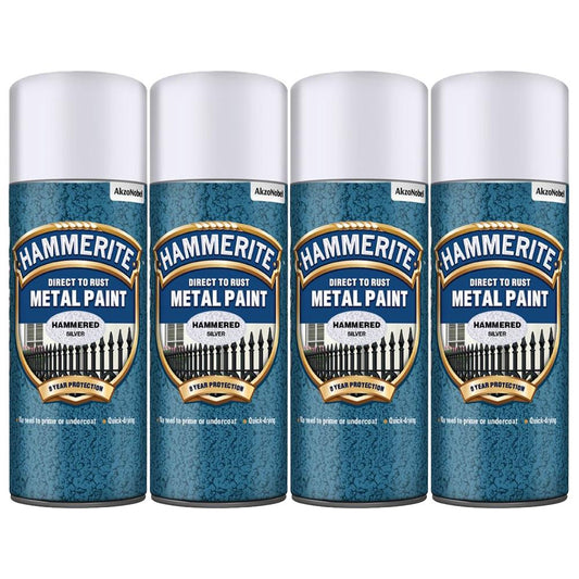 4X Hammerite Hammered Silver Spray Paint 400ml