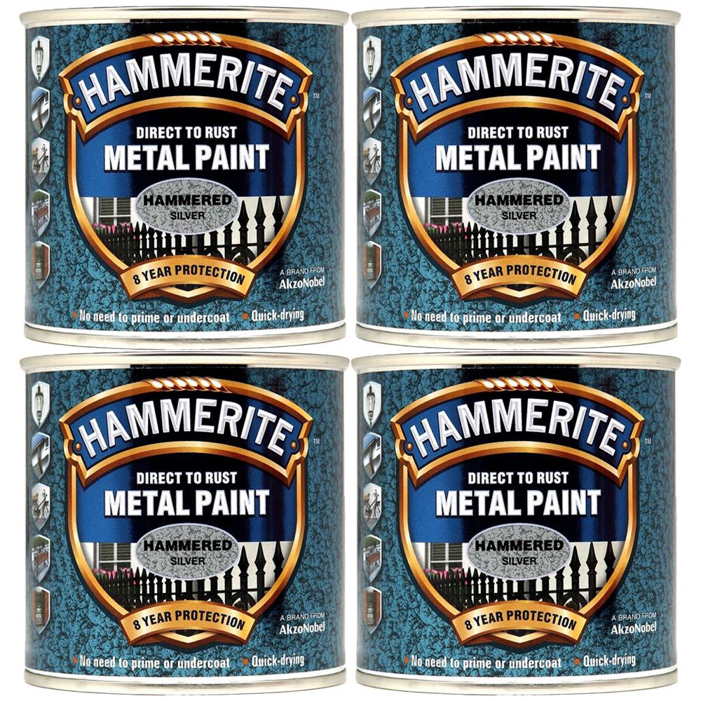 4X Hammerite Hammered Silver Paint 250ml