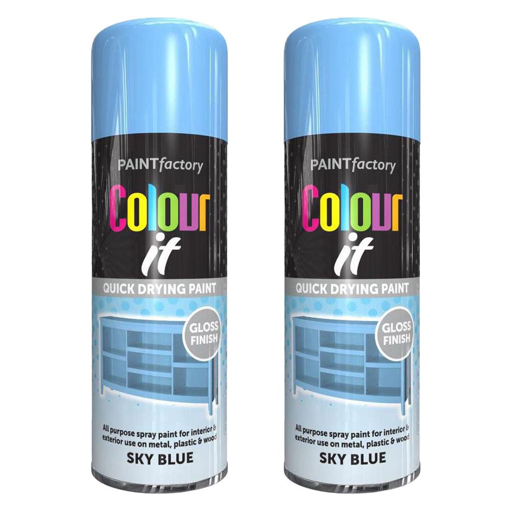 2X Paint Factory Sky Blue Gloss Spray Paint 400ml