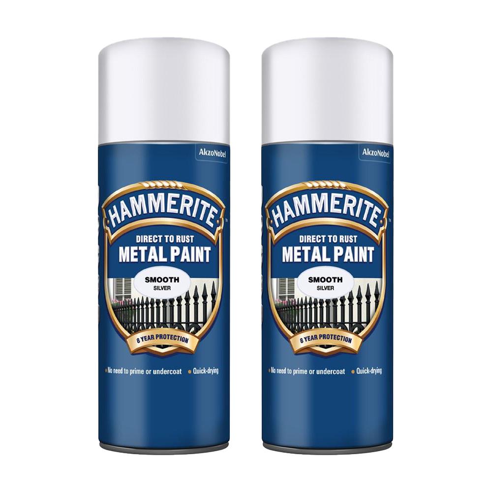 2X Hammerite Smooth Silver Spray Paint 400ml