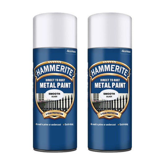 2X Hammerite Smooth Silver Spray Paint 400ml