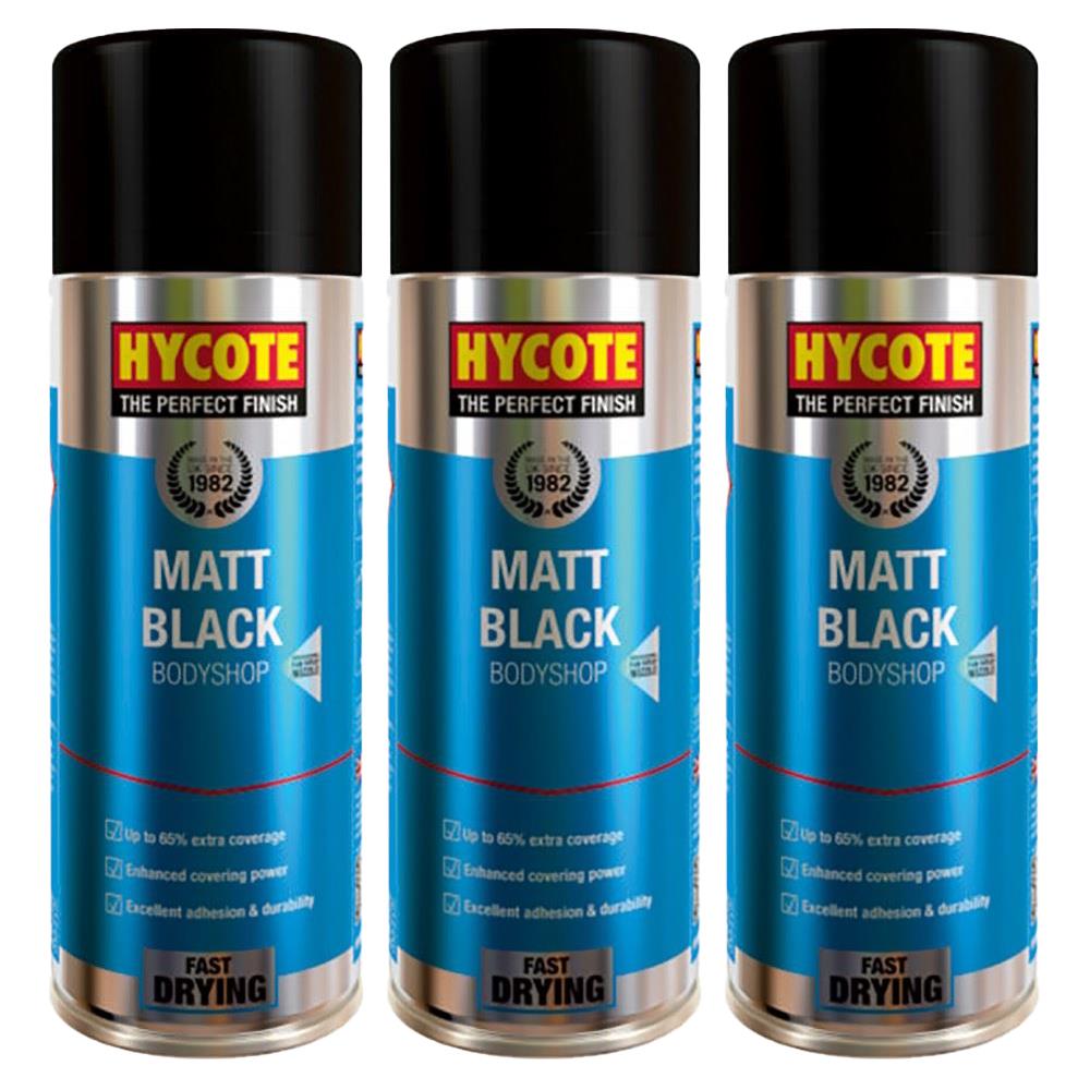 3X Hycote Bodyshop Matt Black Spray Paint 400ml