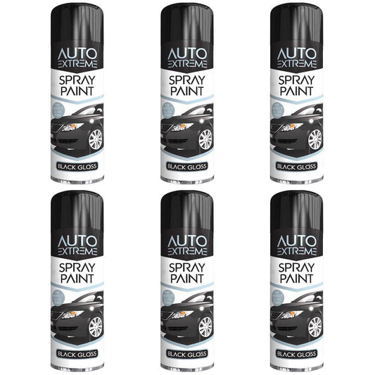 6X Auto Spray Black Gloss Spray Paint 250ml