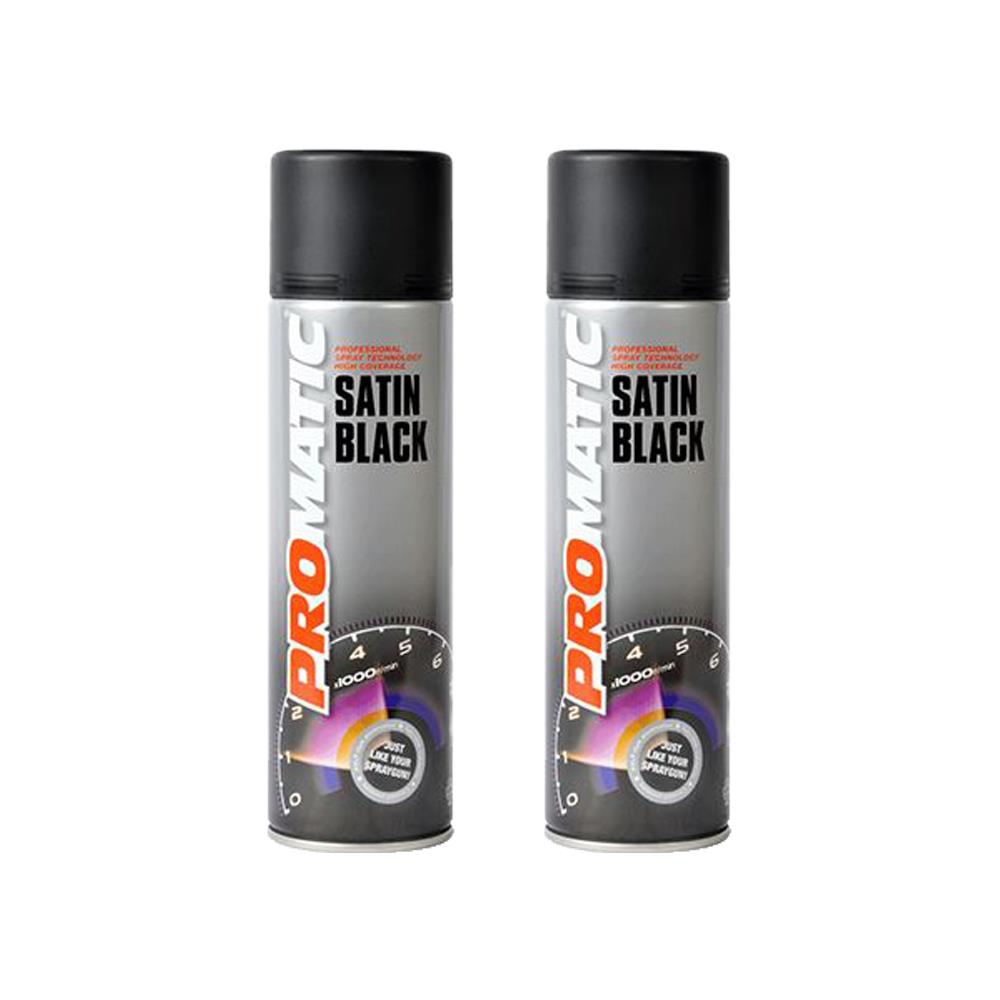 2X Promatic Satin Black Spray Paint 500ml