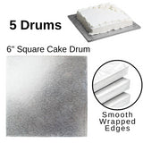 5 Board - 8" Square Cake Drums - Silver