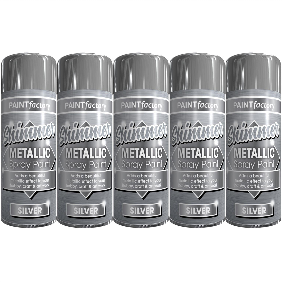 5X Paint Factory Metallic Silver Spray Paint 200ml