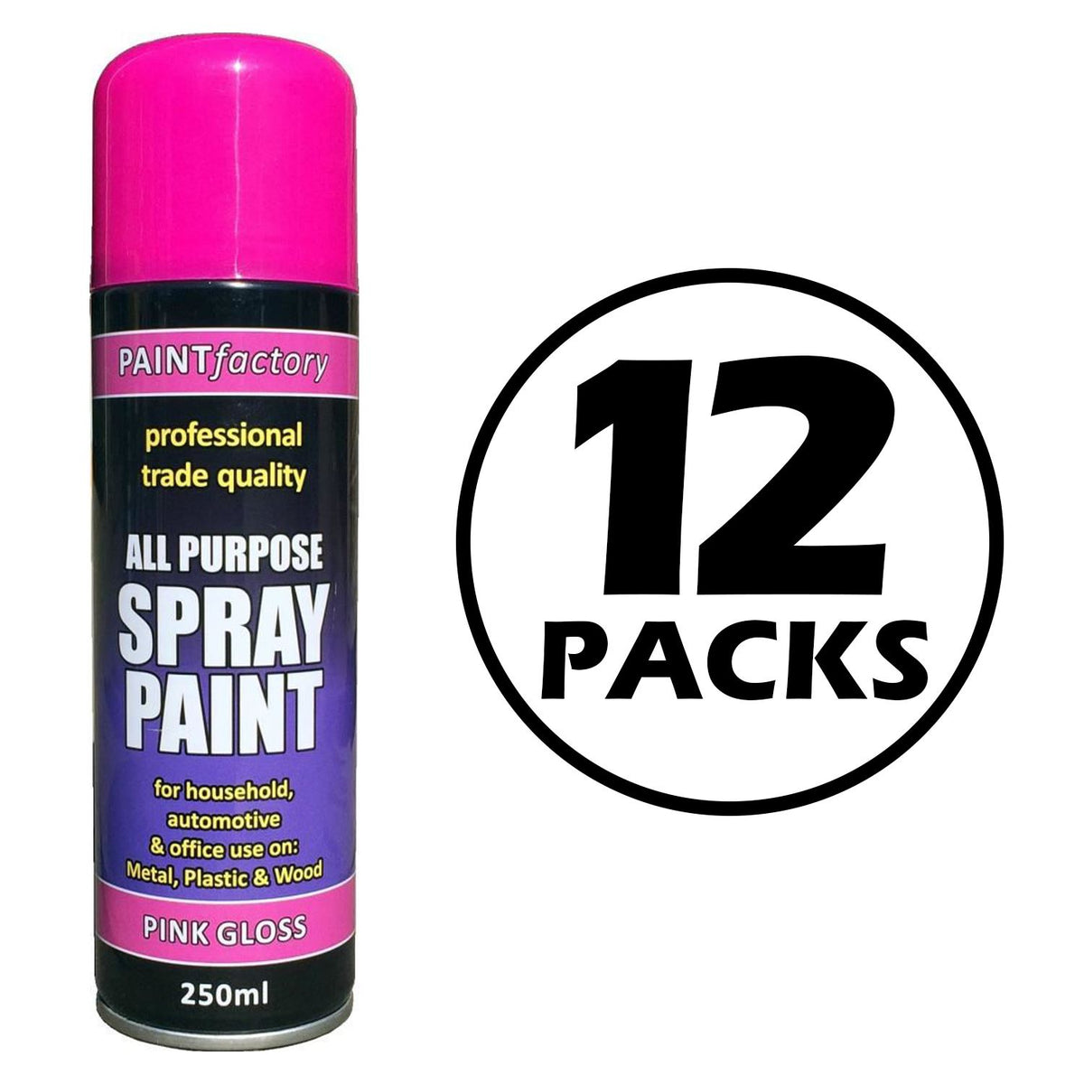 12X Paint Factory Pink Gloss Spray Paint 250ml