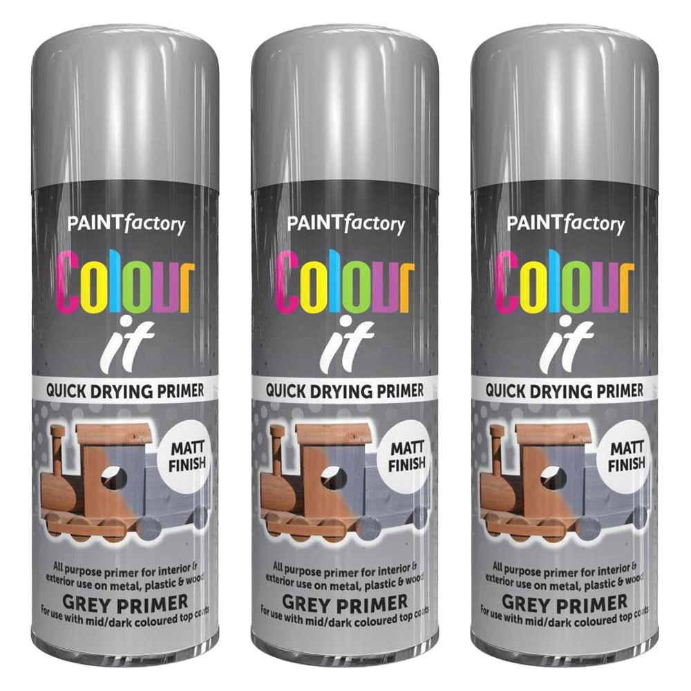 3X Paint Factory Grey Primer Spray Paint 400ml