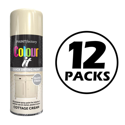 12X Paint Factory Cottage Cream Gloss Spray Paint 400ml