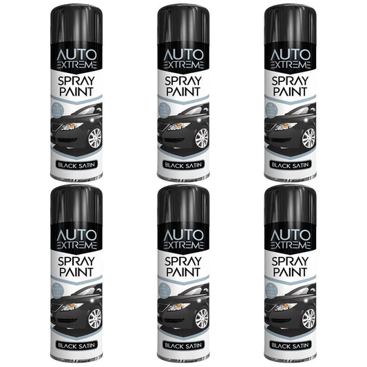 6X Auto Spray Black Satin Spray Paint 250ml