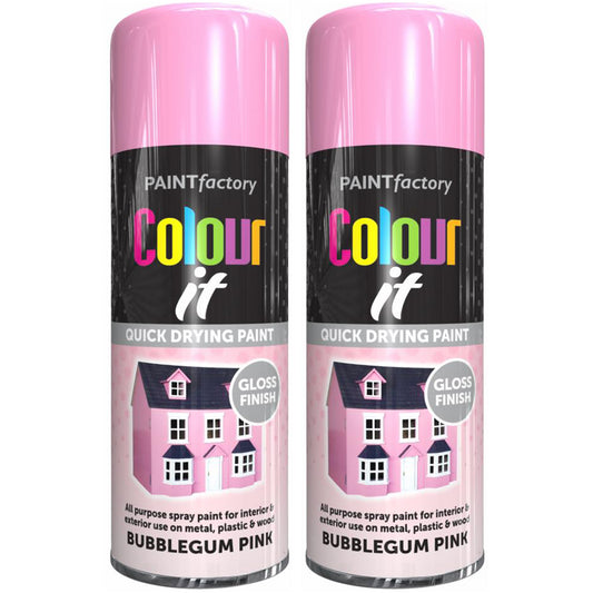 2X Paint Factory Bubblegum Pink Gloss Spray Paint 400ml