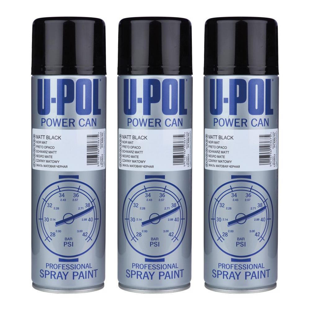 3X Upol Power Can Matt Black Spray Paint 500ml