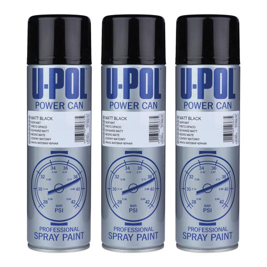 3X Upol Power Can Matt Black Spray Paint 500ml