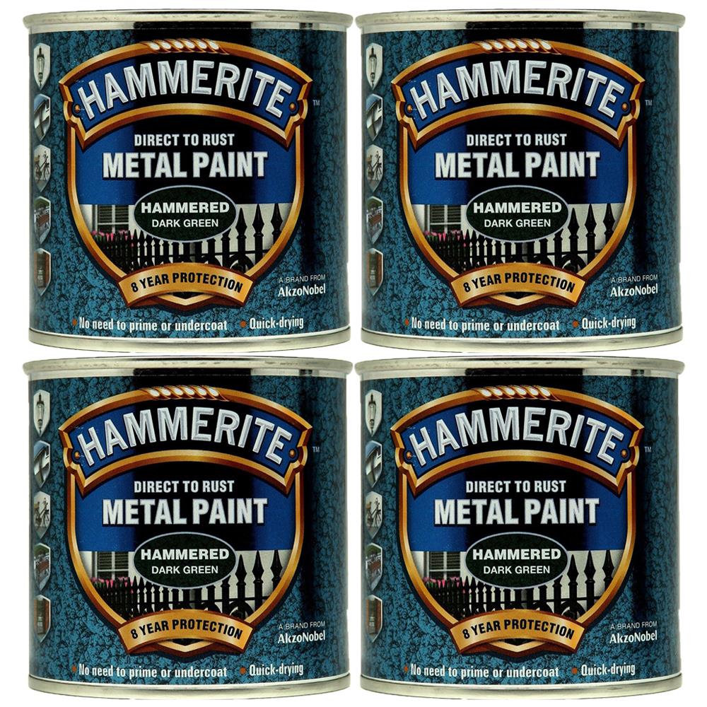 4X Hammerite Hammered Dark Green Paint 250ml