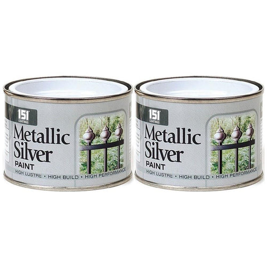 2X Metallic Silver Paint Tin 180ml