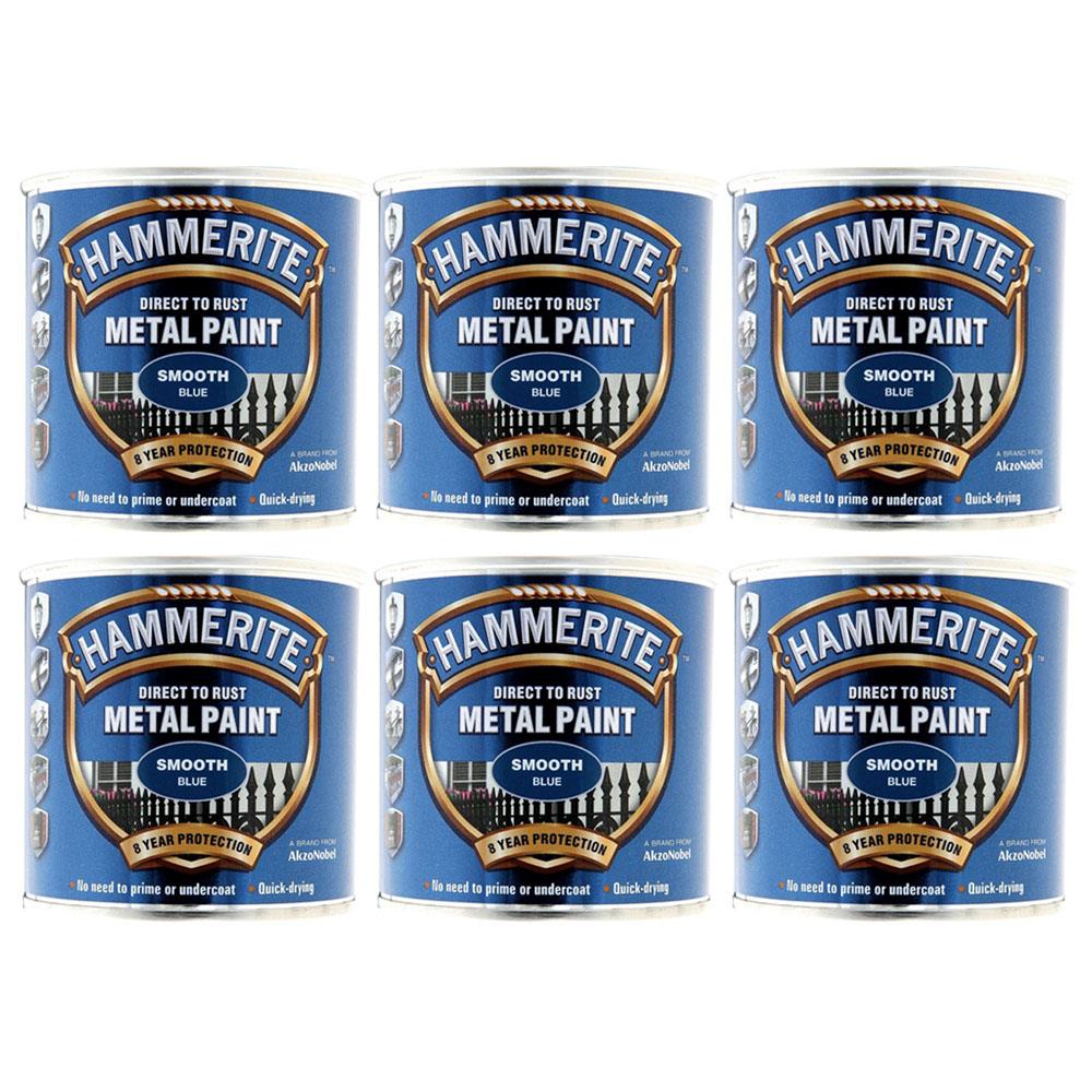 6X Hammerite Smooth Blue Paint 250ml