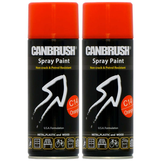 2X Canbrush C14 Orange Spray Paint 400ml