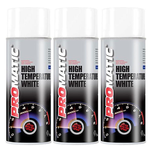 3X Promatic White High Temperature Spray Paint 400ml