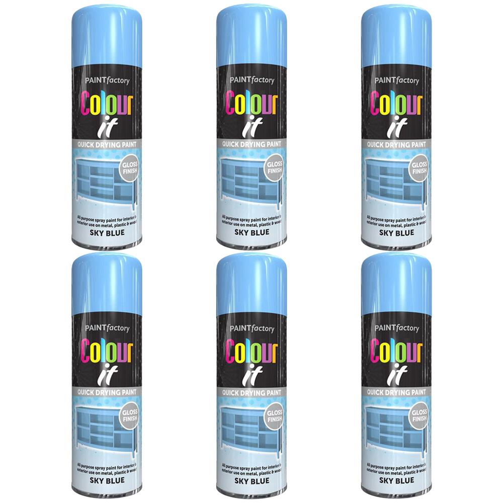 6X Paint Factory Sky Blue Gloss Spray Paint 400ml