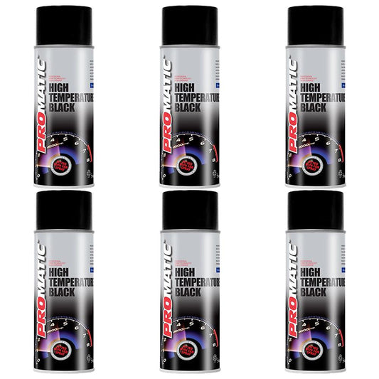 6X Promatic Black High Temperature Spray Paint 400ml