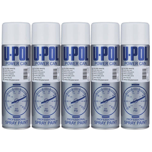 5X Upol Power Can Gloss White Spray Paint 500ml