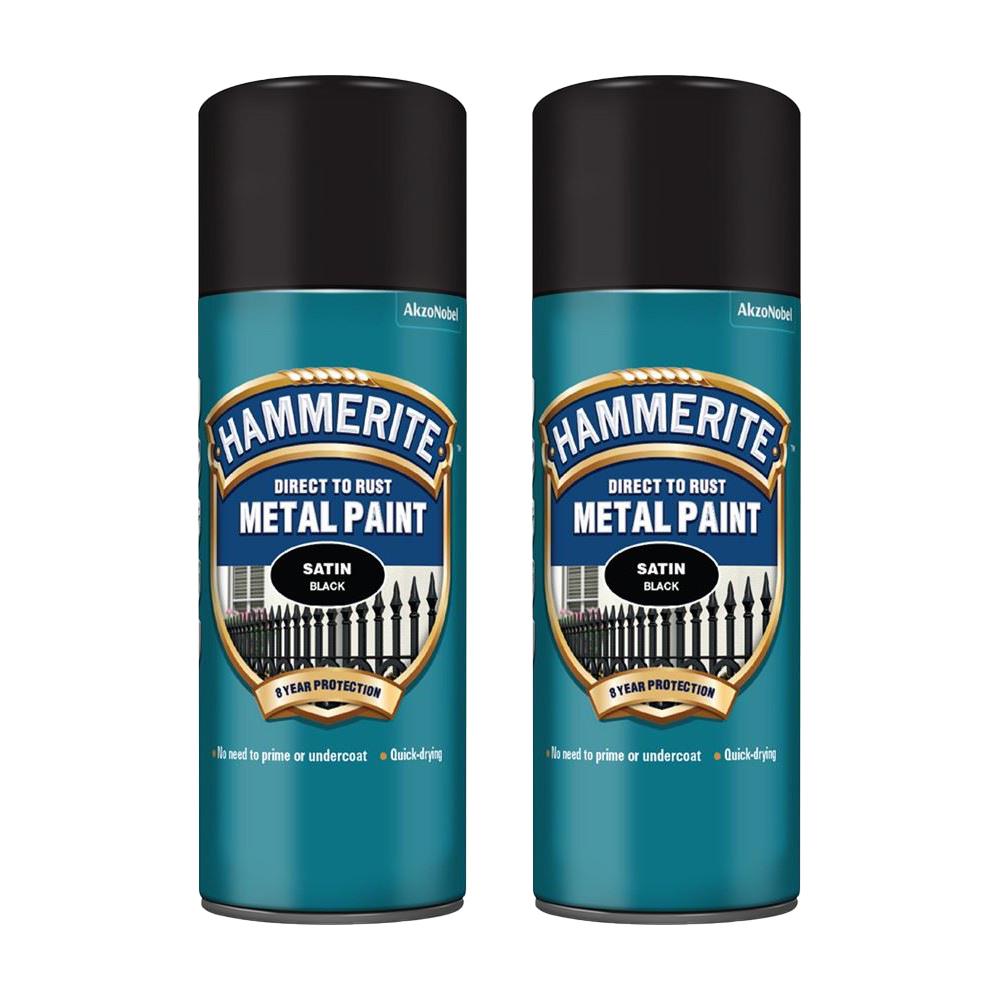 2X Hammerite Satin Black Spray Paint 400ml