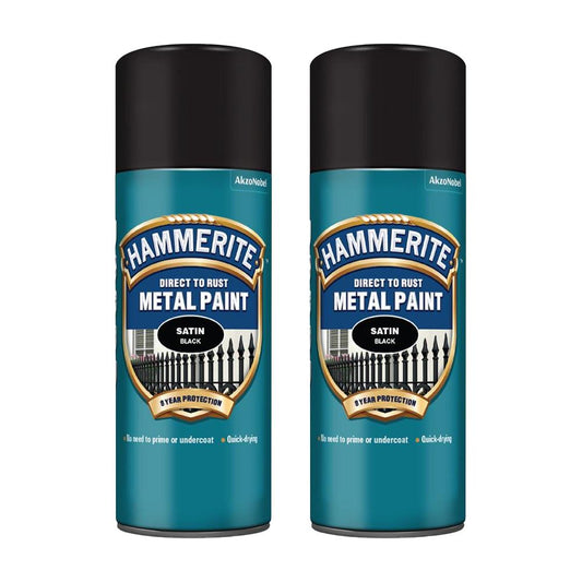 2X Hammerite Satin Black Spray Paint 400ml