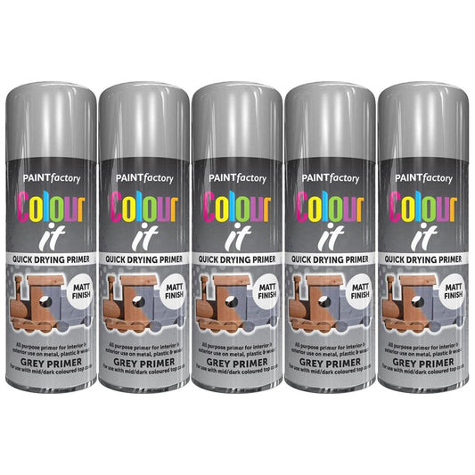 5X Paint Factory Grey Primer Spray Paint 400ml