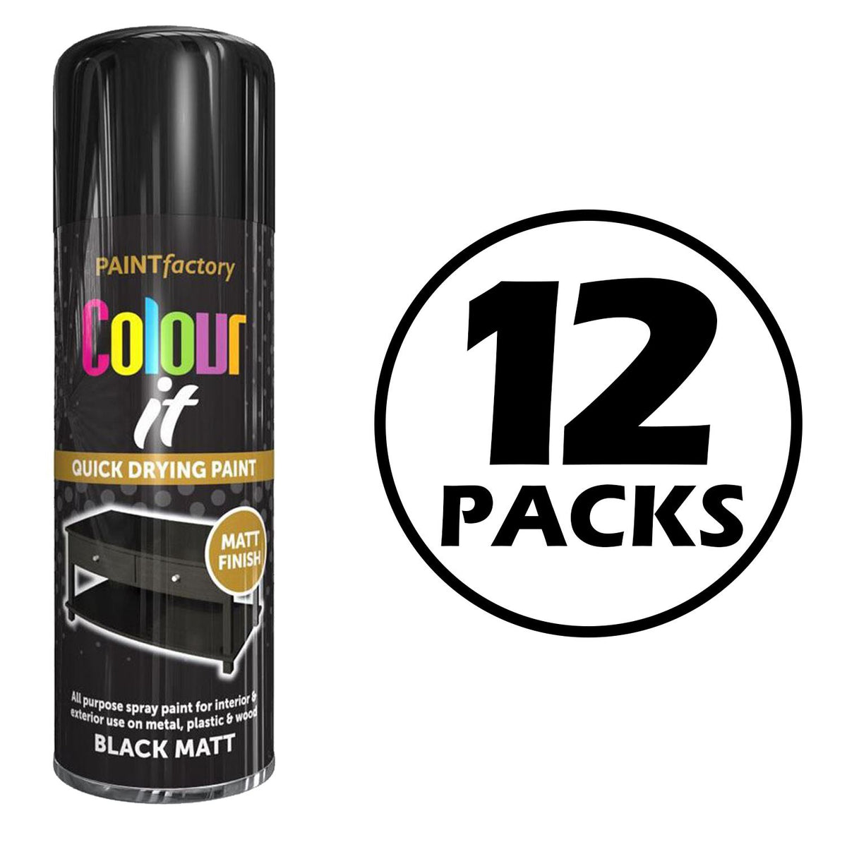 12X Paint Factory Black Matt Spray Paint 400ml