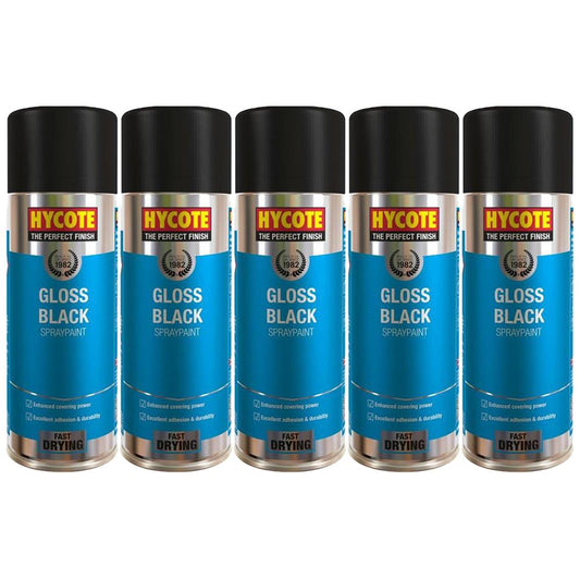 5X Hycote Gloss Black Spray Paint 400ml