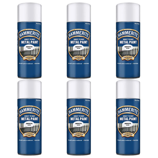 6X Hammerite Smooth Silver Spray Paint 400ml