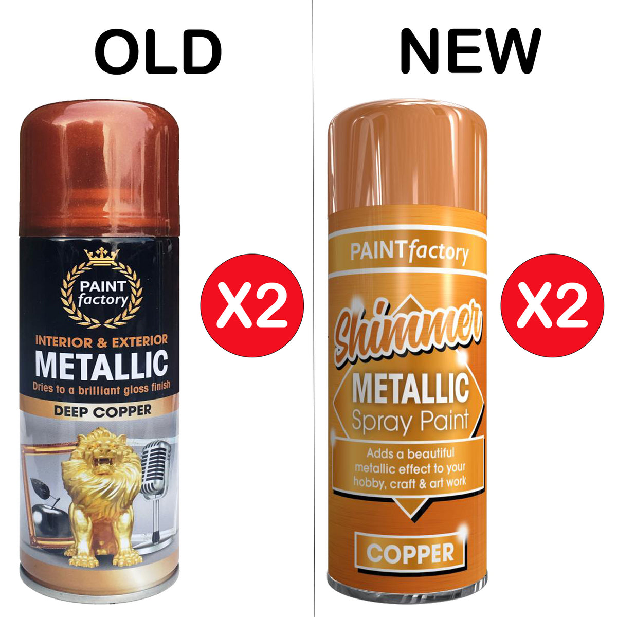 2X Paint Factory Copper Metallic Spray Paint 200ml