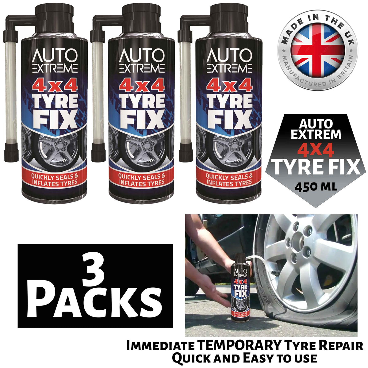 3X Auto Extreme Tyre Fix Large Size 450ml