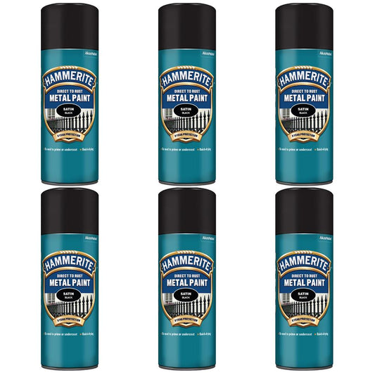 6X Hammerite Satin Black Spray Paint 400ml