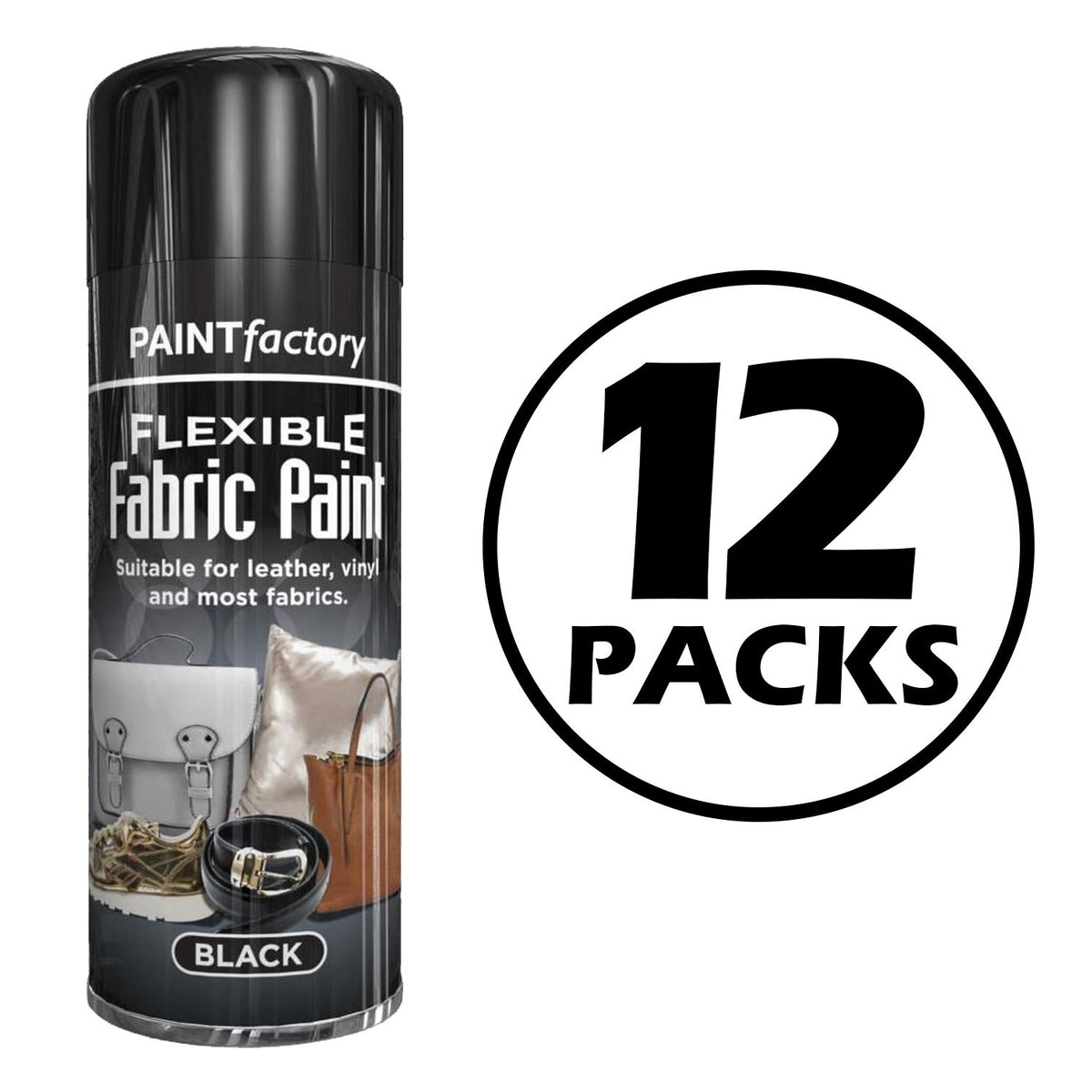 12X Black Flexible Fabric & Vinyl Spray Paint 200ml