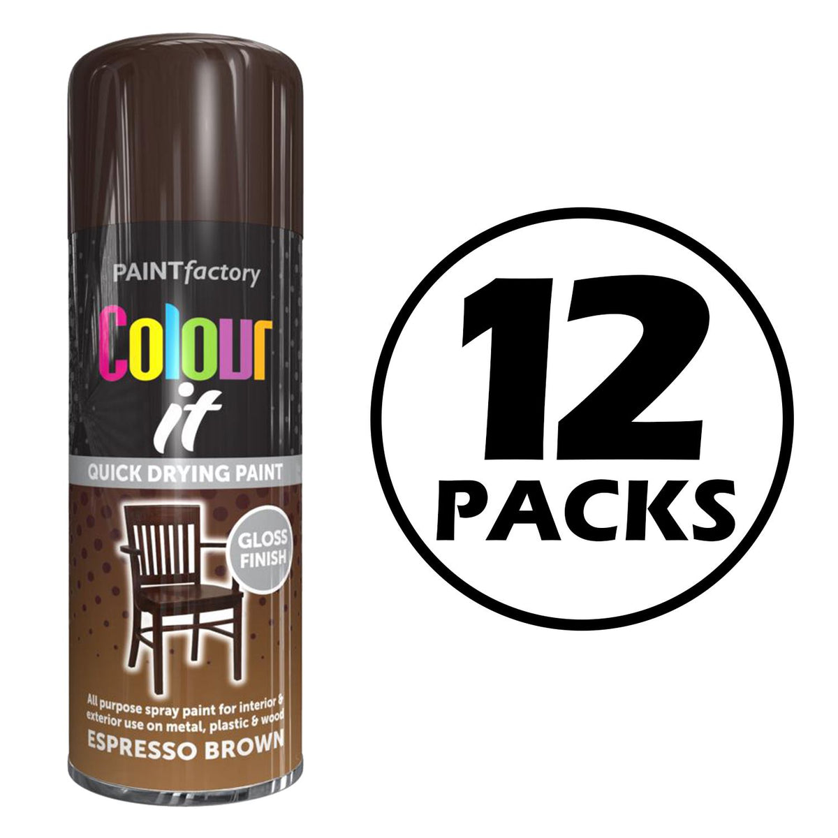 12X Paint Factory Espresso Brown Gloss Spray Paint 400ml