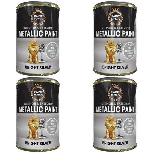 4X Paint Factory Mettalic Silver Paint Tin 300ml