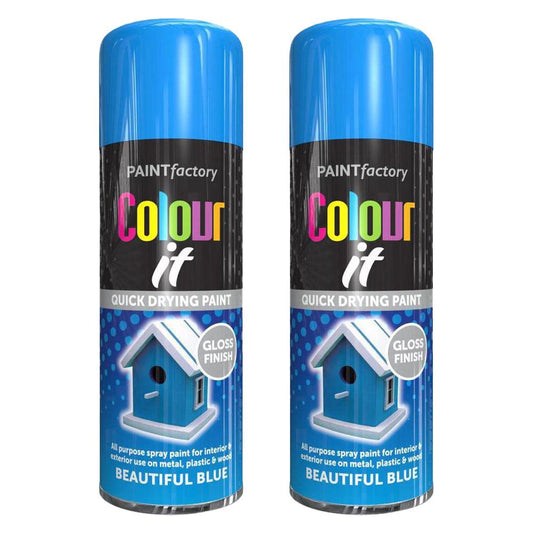 2X Paint Factory Beautiful Blue Gloss Spray Paint 250ml