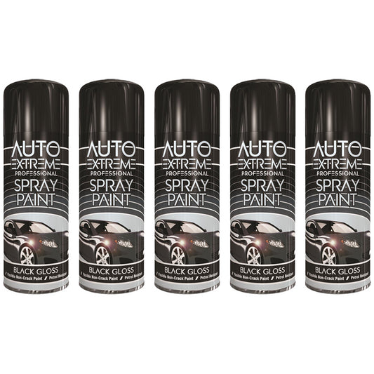 5X Auto Extreme Black Gloss Spray Paint 400ml