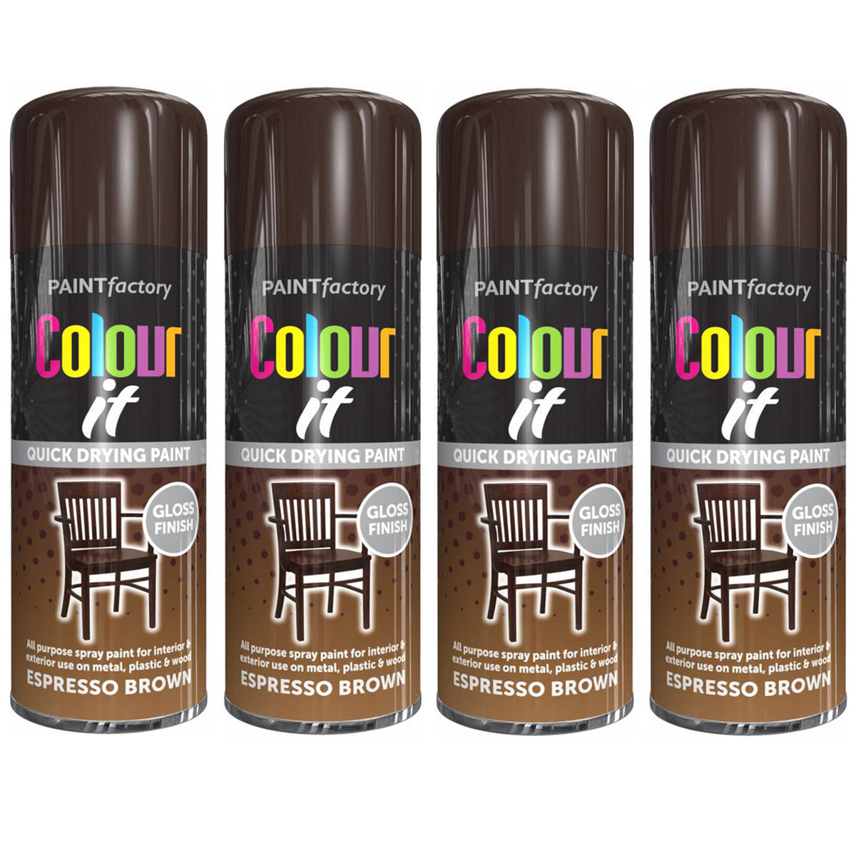 4X Paint Factory Espresso Brown Gloss Spray Paint 400ml