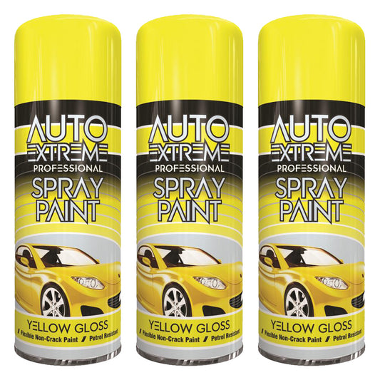 3X Auto Extreme Yellow Spray Paint 400ml